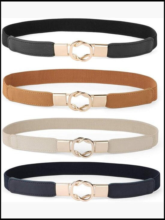 Vintage Stretch Waist Belt Set with Gold Buckle - Elastic Skinny Belts main image 6